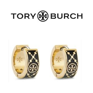 NEW TORY BURCH SMALL T MONOGRAM HUGGIE EARRINGS